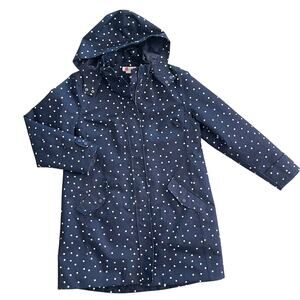 Boden Youth Girls Raincoat Navy Blue Polka Dot Jacket Detachable Hood Size 14R